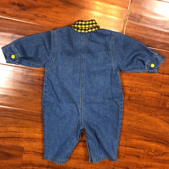 Hopscotch 80s Vintage Denim Jeans Plaid Collar Button One Piece - Picture 2 of 12